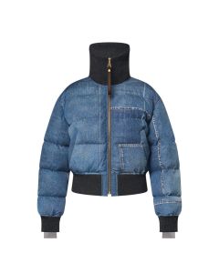 LV Denim Print Cropped Puffer Jacket 