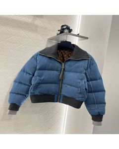 LV Denim Print Cropped Puffer Jacket 