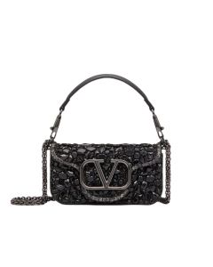 Valentino SMALL LOCÒ SHOULDER BAG WITH CRYSTALS