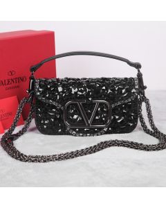 Valentino SMALL LOCÒ SHOULDER BAG WITH CRYSTALS