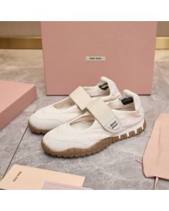 MIU MIU Tyre technical fabric and suede ballerinas