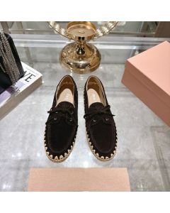 MIU MIU Suede and raffia boat shoes