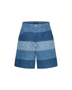 LV Striped Patchwork Denim Shorts