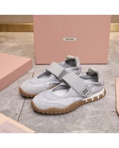 MIU MIU Tyre technical fabric and suede ballerinas