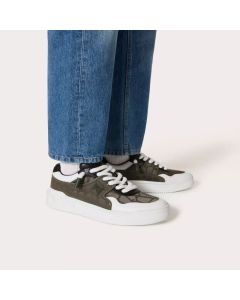 Valentino ONE STUD XL LOW-TOP SNEAKER IN NAPPA LEATHER AND JACQUARD TOILE ICONOGRAPHE TECHNICAL FABRIC