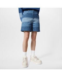 LV Striped Patchwork Denim Shorts