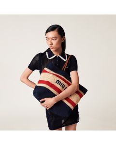 MIU MIU Raffia-effect woven tote bag