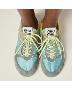 MIU MIU Gymnasium technical fabric and suede sneakers