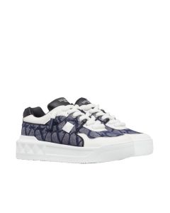 Valentino ONE STUD XL LOW-TOP SNEAKER IN DENIM-EFFECT TOILE ICONOGRAPHE JACQUARD FABRIC