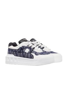 Valentino ONE STUD XL LOW-TOP SNEAKER IN DENIM-EFFECT TOILE ICONOGRAPHE JACQUARD FABRIC