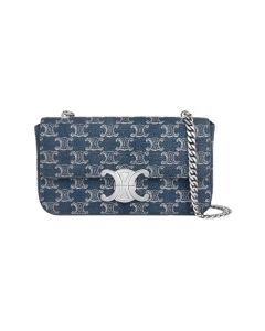 Celine CHAIN SHOULDER BAG CLAUDE IN DENIM WITH TRIOMPHE ALL-OVER