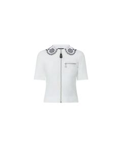LV Broderie Collar Zip-Up Knit Top 