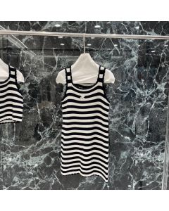 Celine triomphe striped mini dress in crocheted cotton