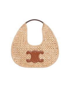 CELINE CLASSIC PANIER HOBO BAG IN RAFFIA AND CALFSKIN