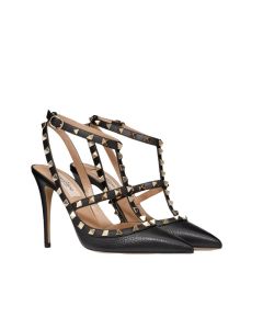 Valentino ROCKSTUD GRAINY LEATHER ANKLE STRAP PUMP