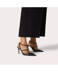 Valentino ROCKSTUD GRAINY LEATHER ANKLE STRAP PUMP