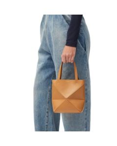 LOEWE Mini Puzzle Fold tote in shiny calfskin