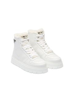 Prada Leather and shearling high-top sneakers