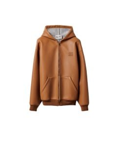 MIU MIU Nappa leather and bonded jersey hoodie jacket