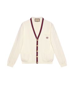 Gucci Knit cotton V-neck cardigan with Web