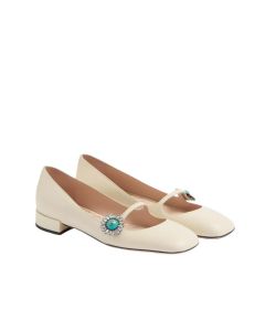 Valentino MARY-JANE PRESHOES BALLERINA IN KIDSKIN WITH JEWEL BUTTON 20MM