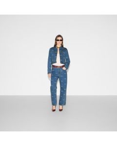 Denim jacket with lasered Gucci detail