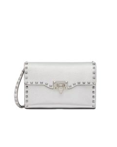 Valentino SMALL ROCKSTUD GRAINY METALLIC CALFSKIN CROSSBODY BAG