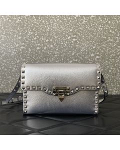 Valentino SMALL ROCKSTUD GRAINY METALLIC CALFSKIN CROSSBODY BAG