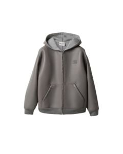 MIU MIU Nappa leather and bonded jersey hoodie jacket