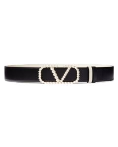 Valentino VLOGO SIGNATURE REVERSIBLE BELT IN SHINY CALFSKIN WITH PEARLS