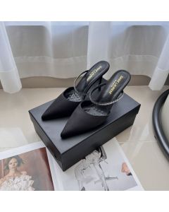 YSL BARBARA mules in satin crepe and rhinestones