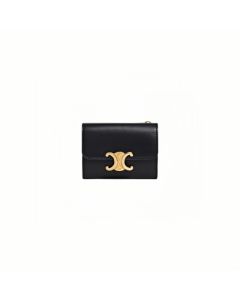 Celine COMPACT WALLET WITH COIN TRIOMPHE IN SHINY CALFSKIN