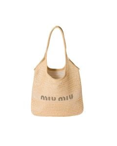 MIU MIU IVY raffia-effect and linen bag