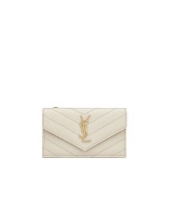 YSL Cassandra matelassé compact tri fold wallet in grain de poudre leather