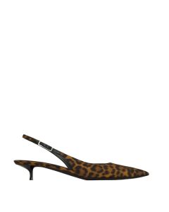 YSL CHERISH SLINGBACK PUMPS IN LEOPARD GROSGRAIN