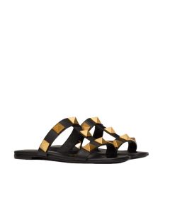 Valentino FLAT ROMAN STUD CALFSKIN SLIDE SANDAL