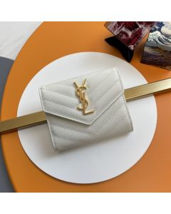 YSL Cassandra matelassé compact tri fold wallet in grain de poudre leather