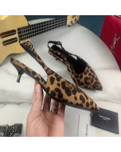 YSL CHERISH SLINGBACK PUMPS IN LEOPARD GROSGRAIN