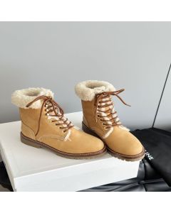 CELINE KURT LACE-UP MID BOOT in NUBUCK CALFSKIN AND SHEARLING