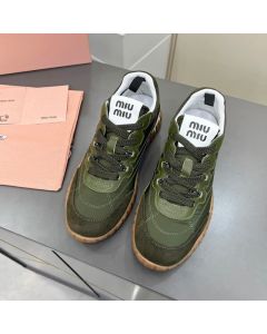 MIU MIU Tyre technical fabric and suede sneakers