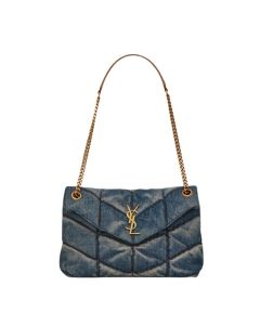 YSL PUFFER SMALL in suede and denim