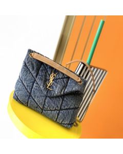 YSL PUFFER SMALL in suede and denim