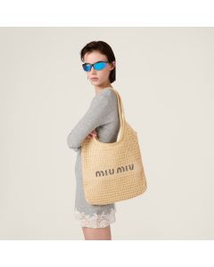 MIU MIU IVY raffia-effect and linen bag
