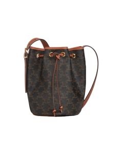 Celine SMALL DRAWSTRING BAG IN TRIOMPHE CANVAS AND CALFSKIN
