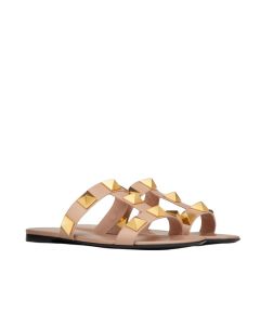 Valentino FLAT ROMAN STUD CALFSKIN SLIDE SANDAL