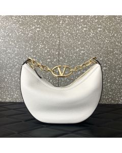Valentino SMALL VLOGO MOON HOBO BAG IN GRAINY CALFSKIN WITH CHAIN