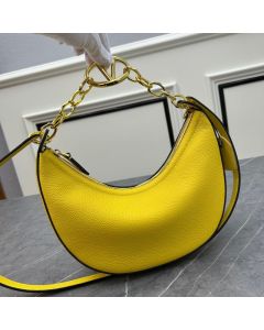 Valentino SMALL VLOGO MOON HOBO BAG IN GRAINY CALFSKIN WITH CHAIN
