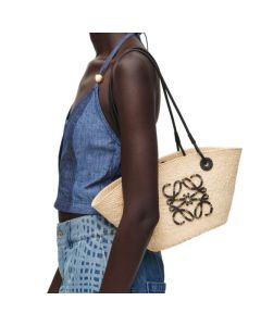 LOEWE Small Anagram Basket bag in iraca palm and calfskin