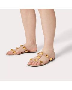 Valentino FLAT ROMAN STUD CALFSKIN SLIDE SANDAL