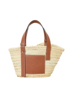 LOEWE Small Basket bag in palm leaf and calfskin